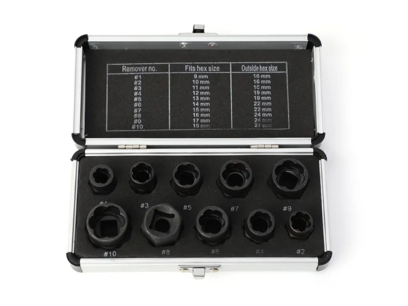 Juego de extractores de tuercas peladas de 10 piezas